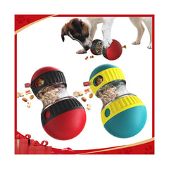 Mankoda dog puzzle ball red side view with treat dispensing for interactive play.