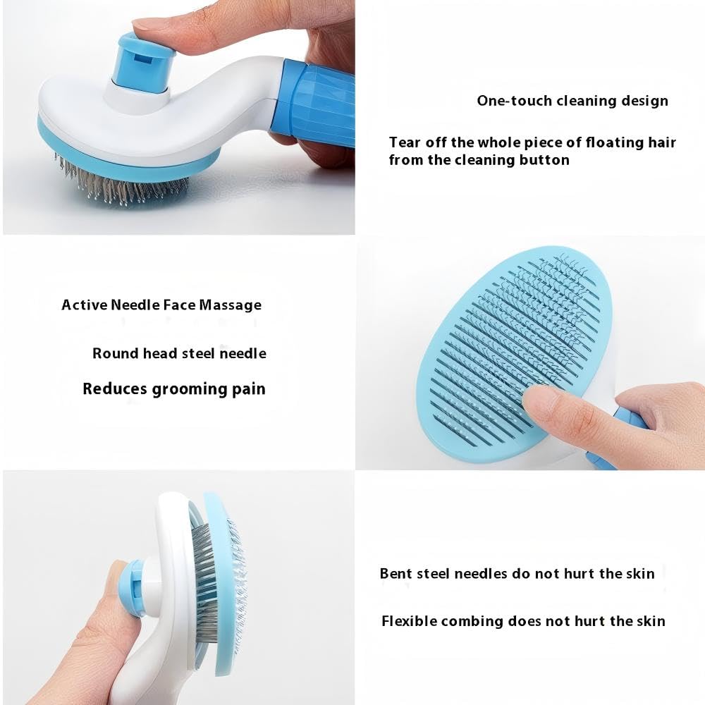 ManLinKei metal-comb closeup highlights safe, skin-friendly deshedding action