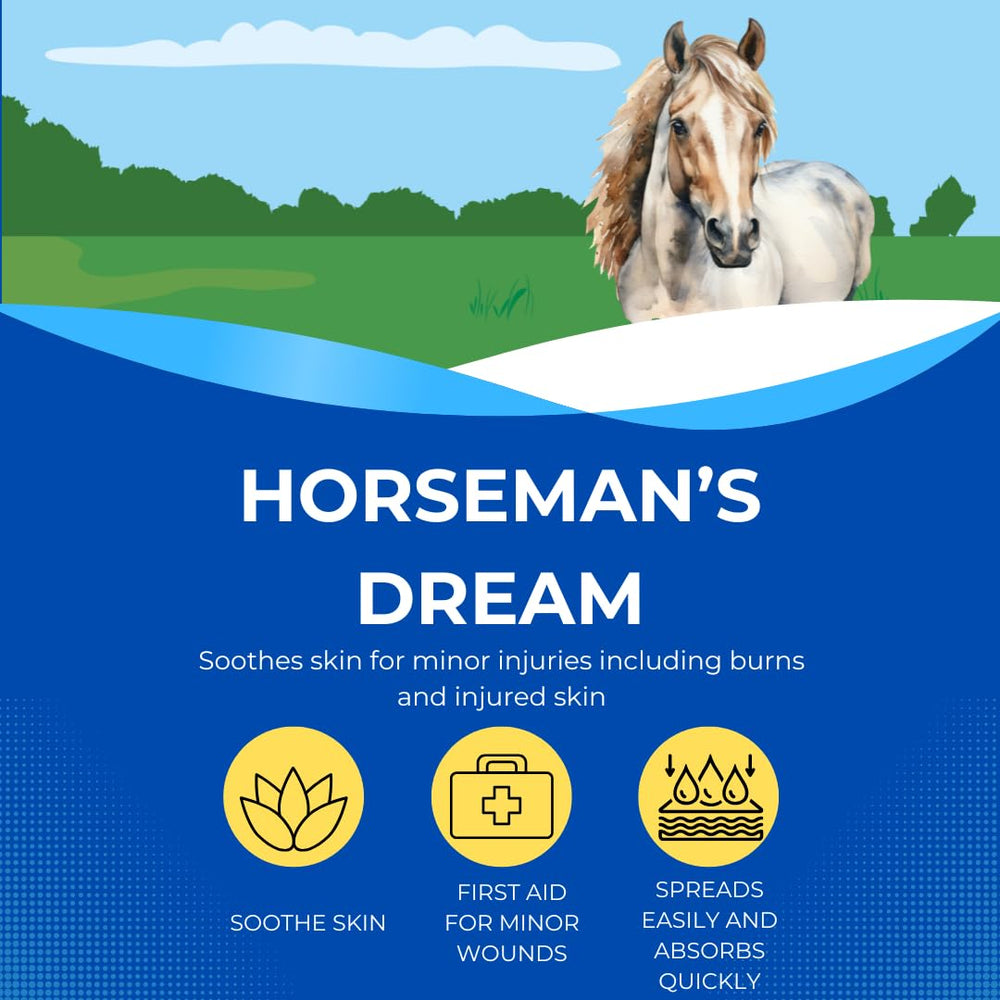 Manna Pro Corona Horseman's Dream Vet Cream on horse leg demonstrating gentle soothing for minor skin issues
