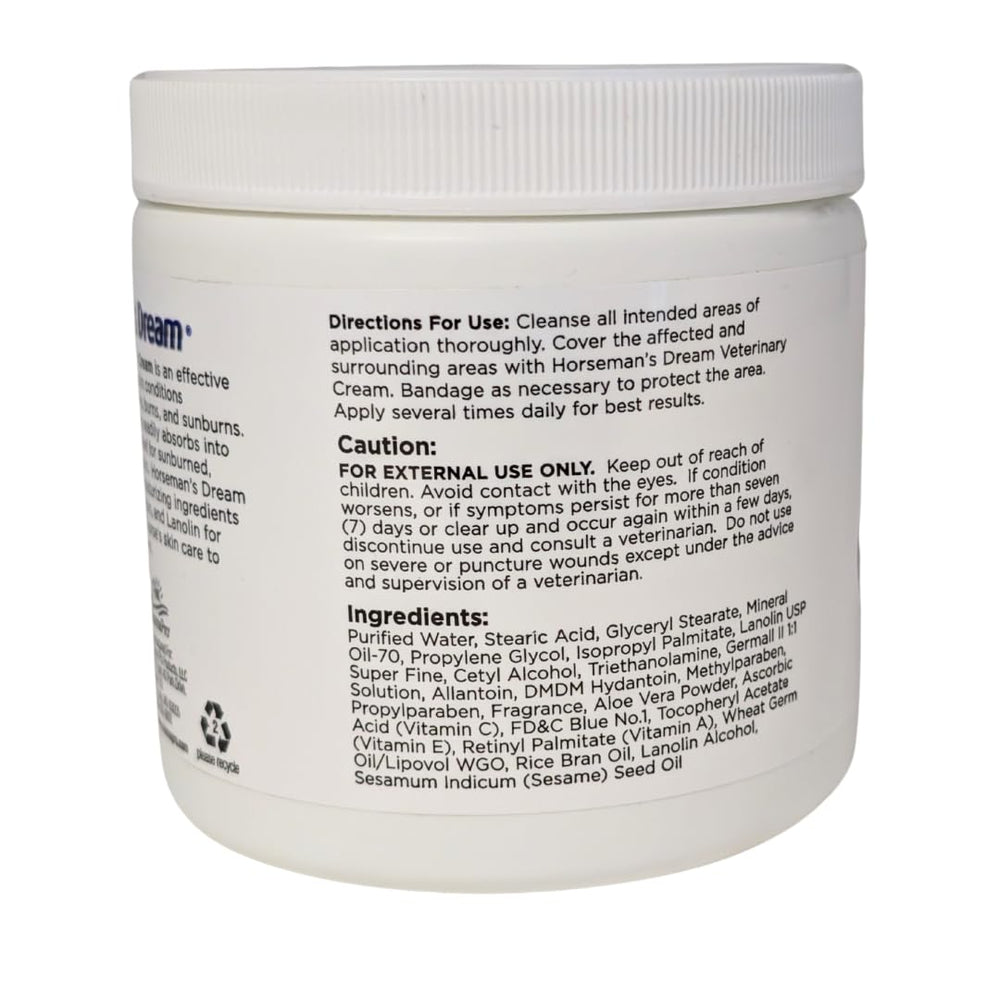Manna Pro Corona Horseman's Dream Vet Cream jar in hand for easy skin application