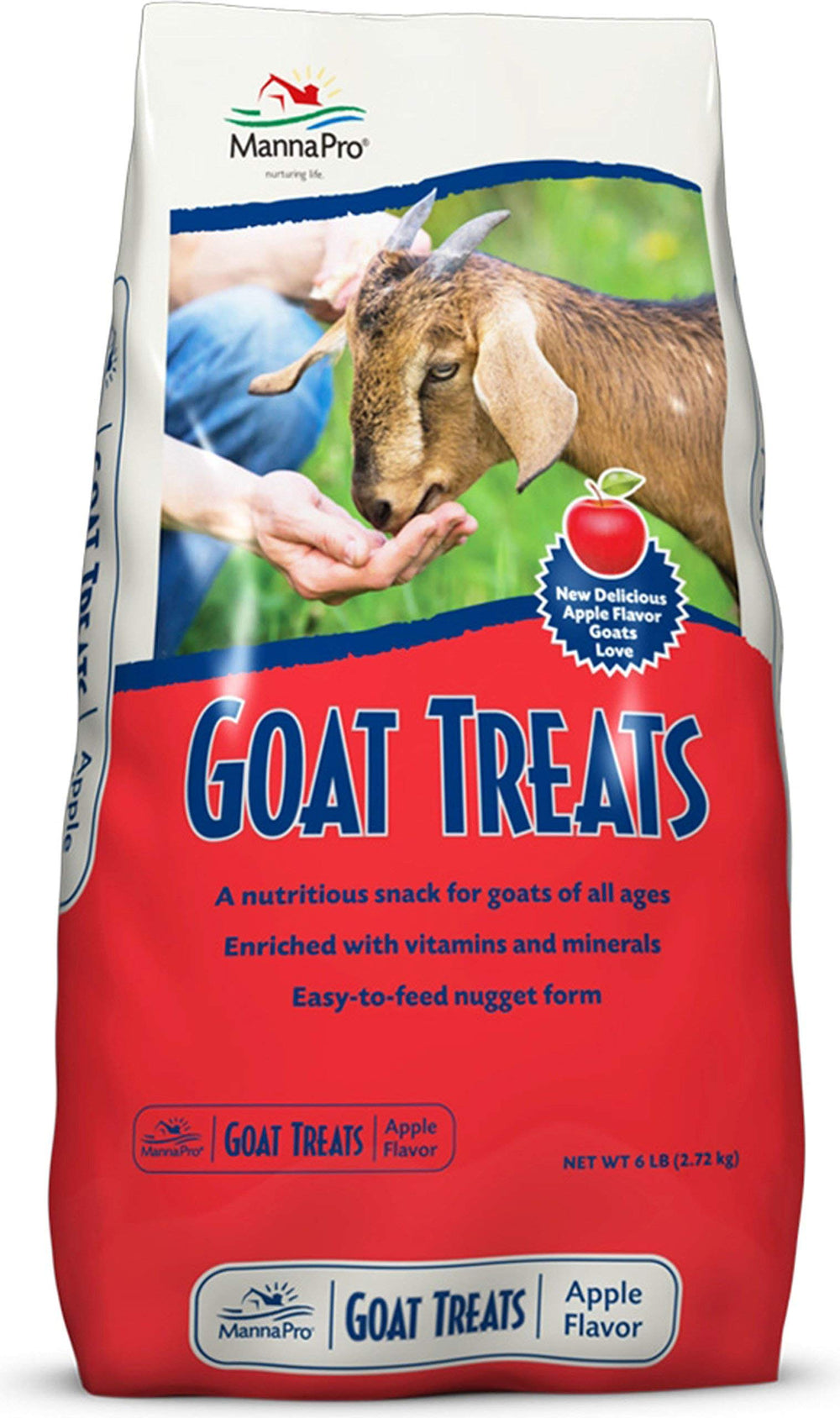 Manna Pro Goat Treats bag front view, a tasty reward for goats during training