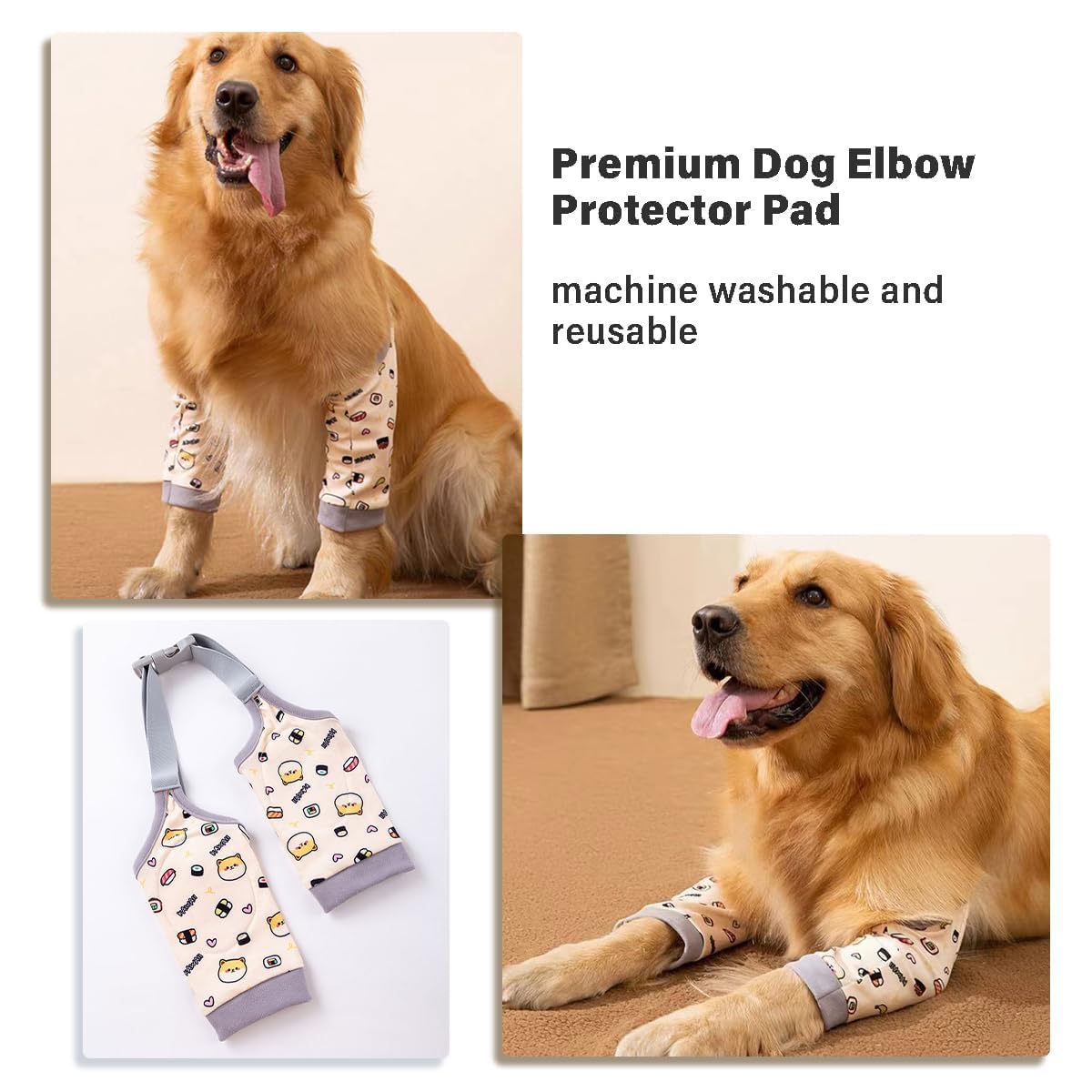 MANON ROSA dog elbow pad side view shows adjustable strap for a secure fit.