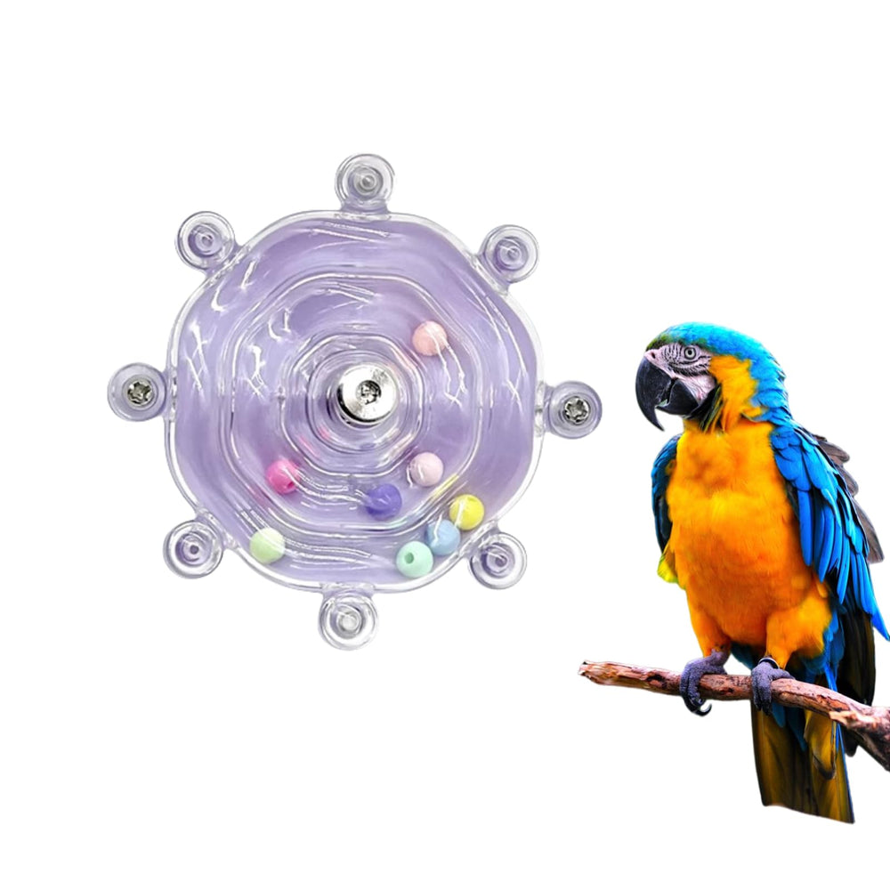 Manon Rosa spinning wheel toy closeup shows chewable acrylic action for parrots.