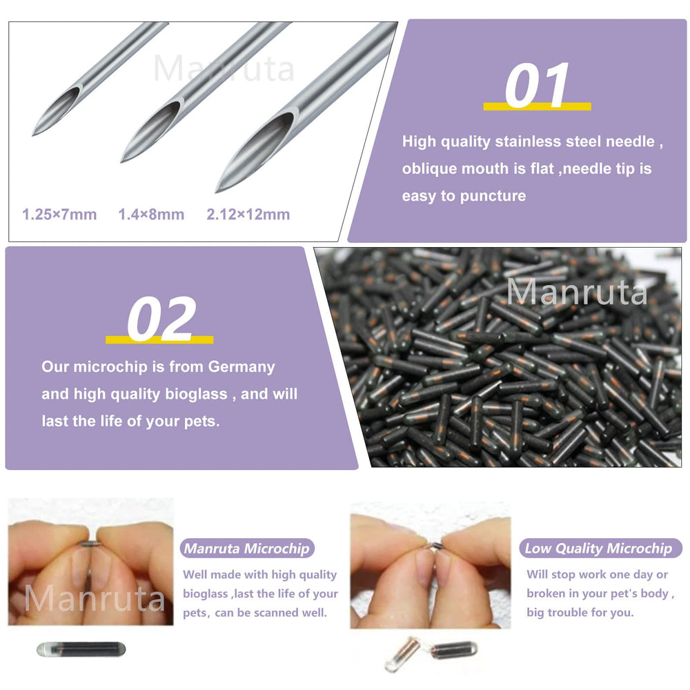 Manruta 8mm implant demonstrates sizing for cats and small dogs.