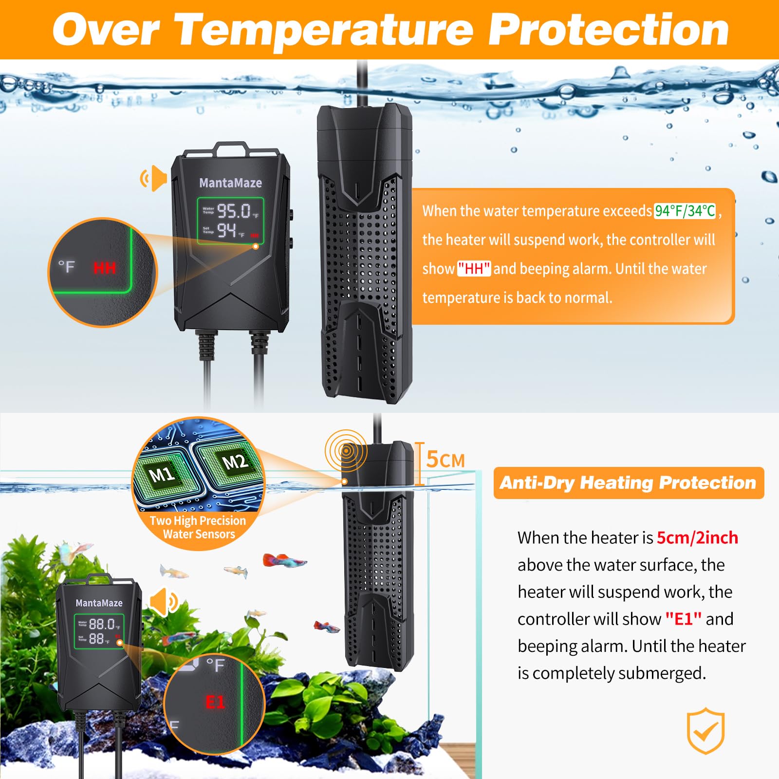 MantaMaze aquarium heater external-controller close-up for precise temperature control.