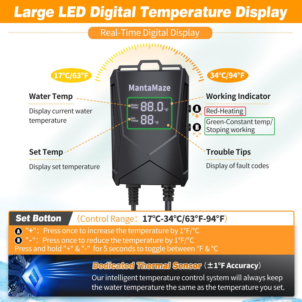 MantaMaze heater heat-tubes close view shows durable quartz glass for even heating.