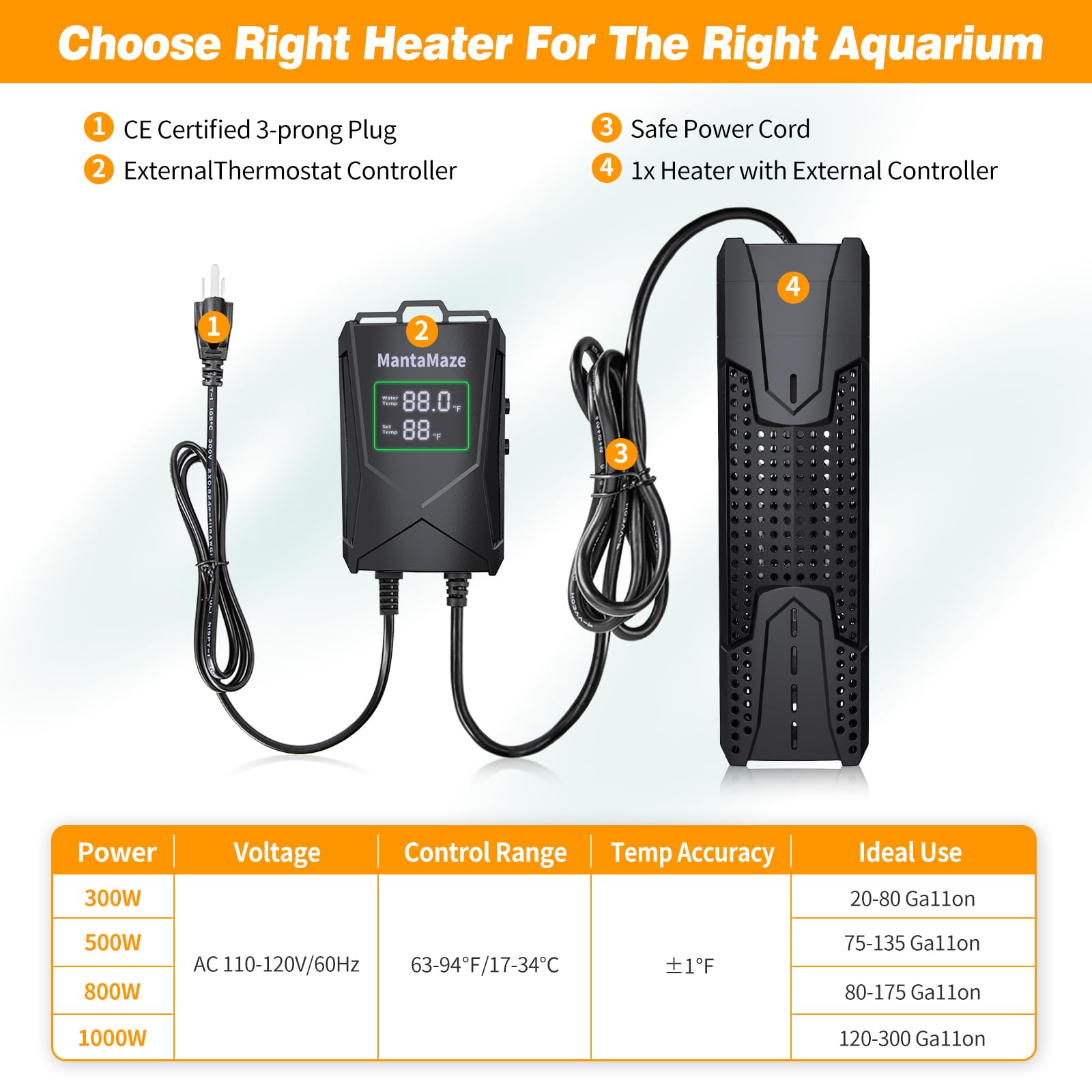 MantaMaze LED indicators show heating status and temperature readiness.