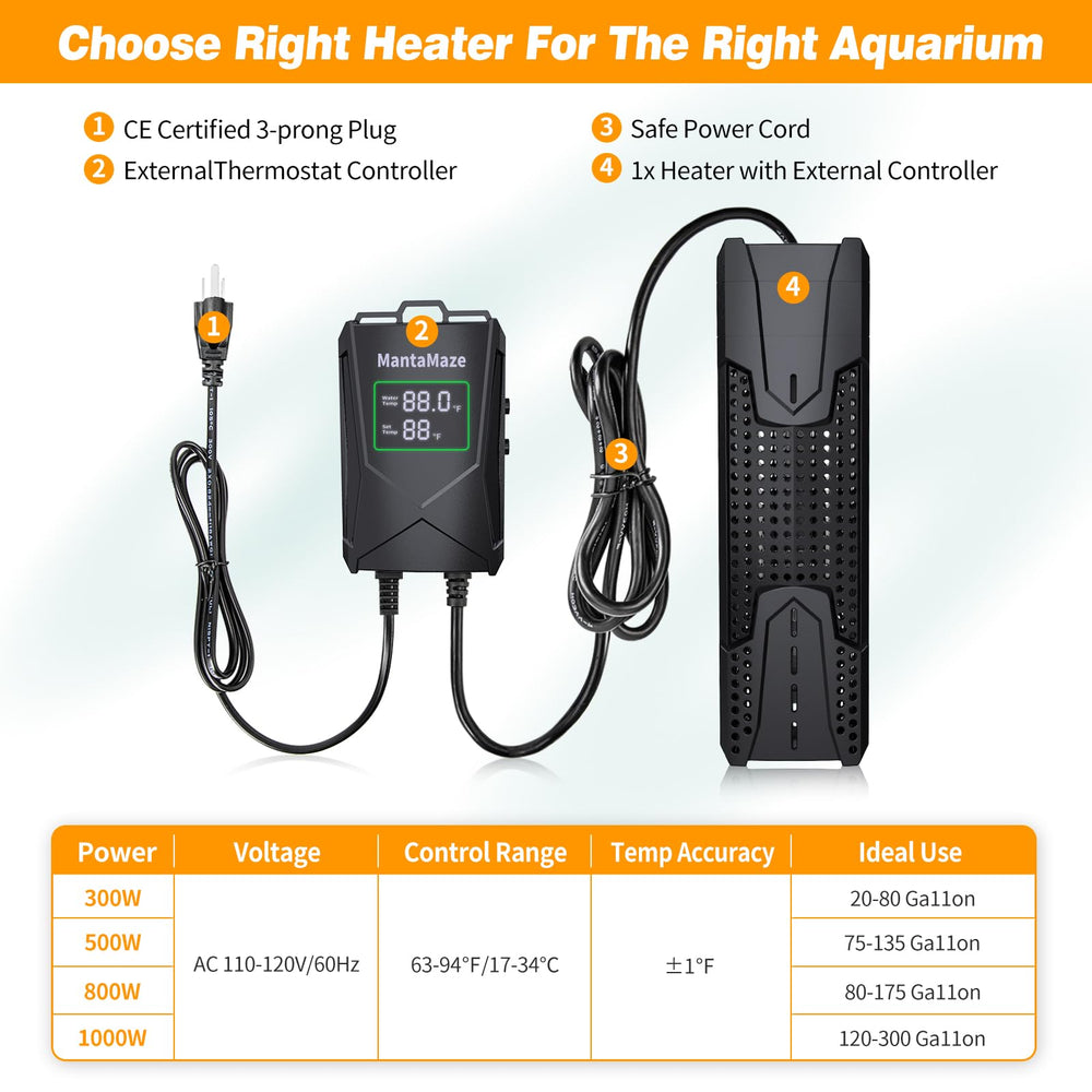 MantaMaze LED indicators show heating status and temperature readiness.