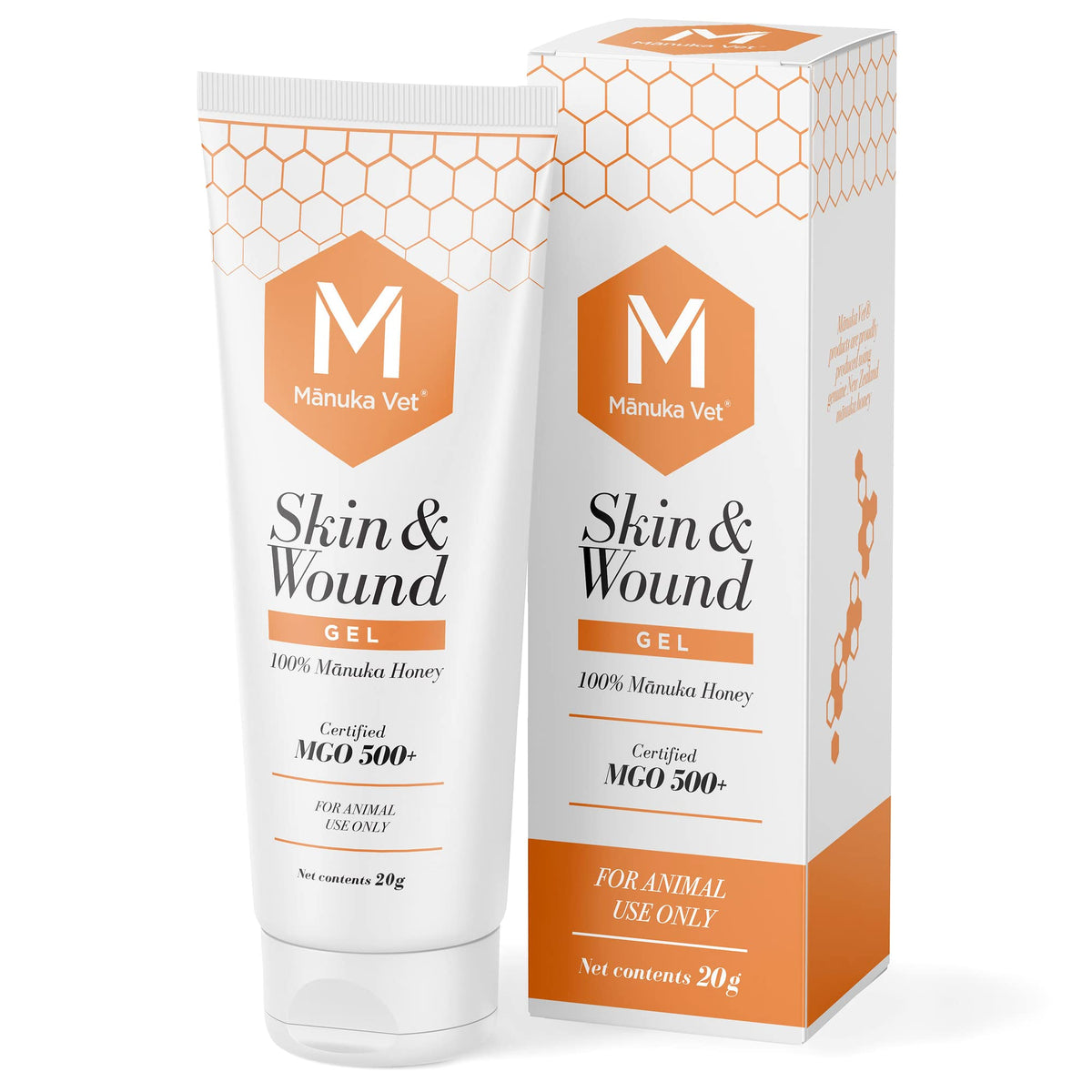 Manuka Vet Skin & Wound Gel tube closeup highlighting premium wound care for pets