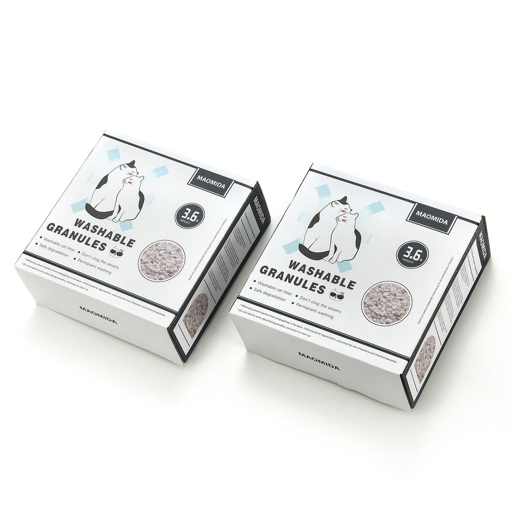 MAOMIDA home scene with tidy litter box and washable granules