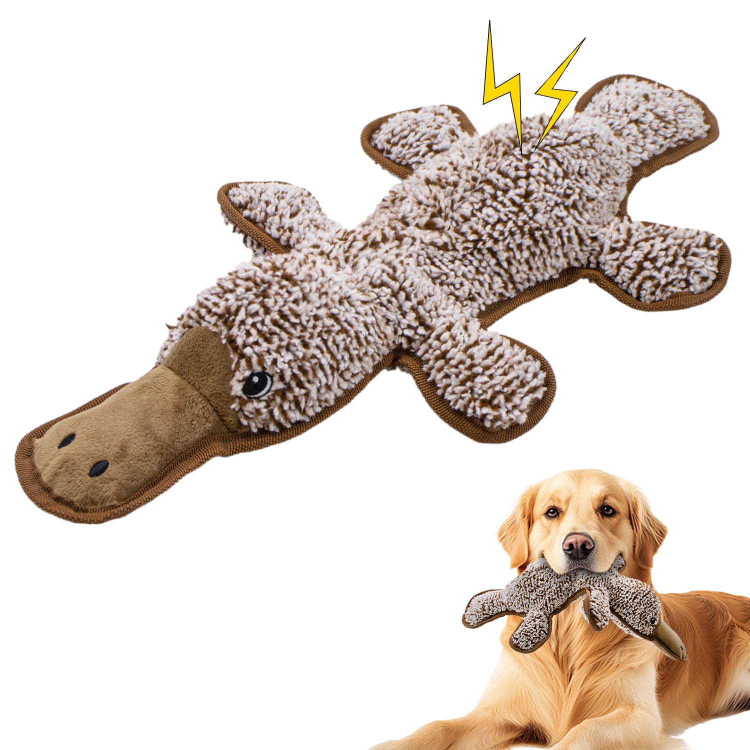 MAOOOOB no-stuffing platypus toy closeup shows durable plush material for long-lasting interactive play.