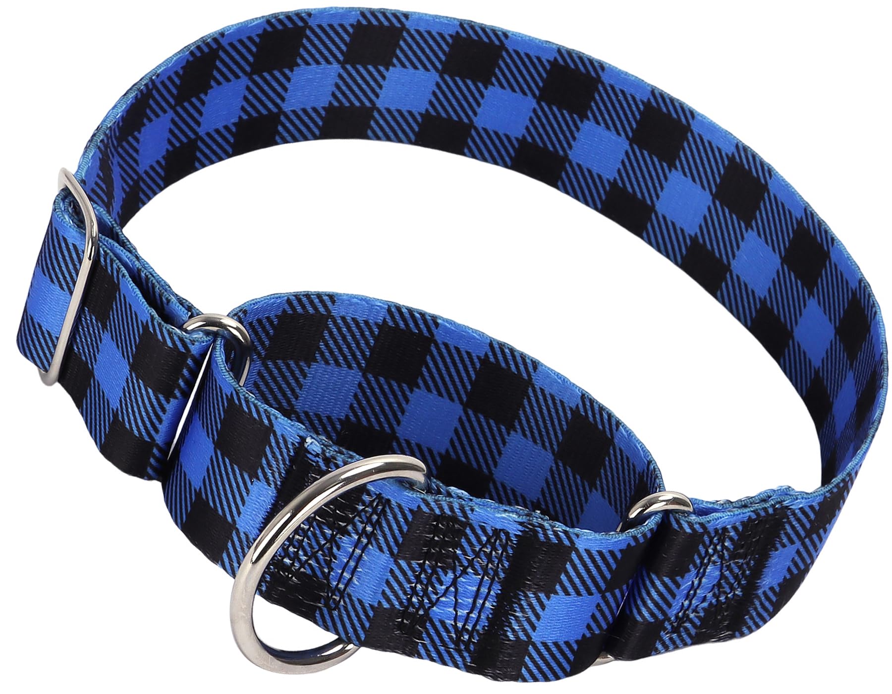 MAOWUWUJOZ Wide Martingale Collar blue plaid closeup enhances control during walks.