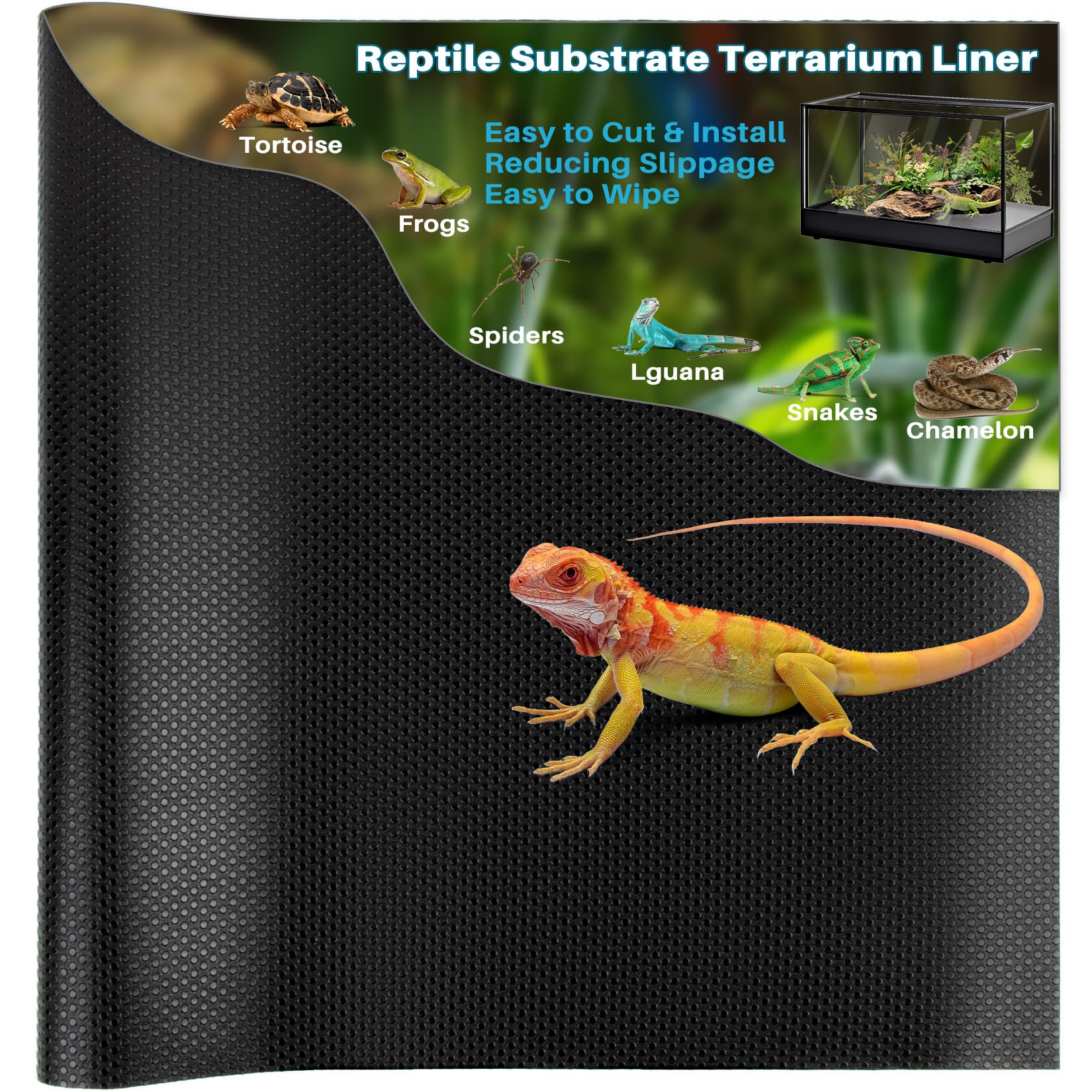 MAQIHAN 6.5 ft reptile substrate mat in black offers durable coverage for terrariums