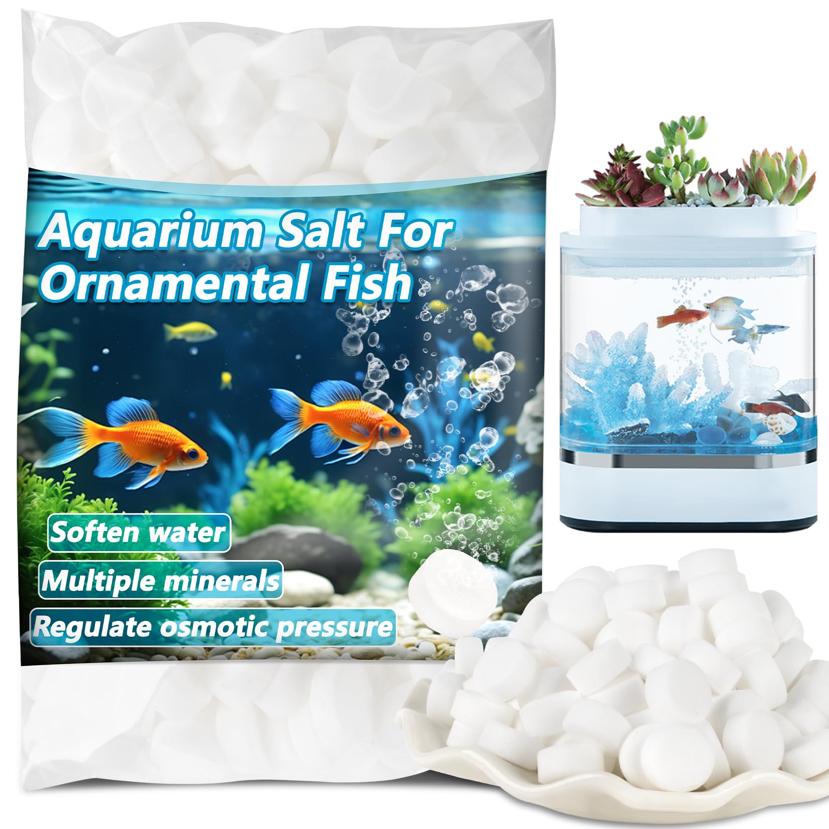 MAQIHAN aquarium salt tablets 150-pack for steady water conditioning and safe fish care.