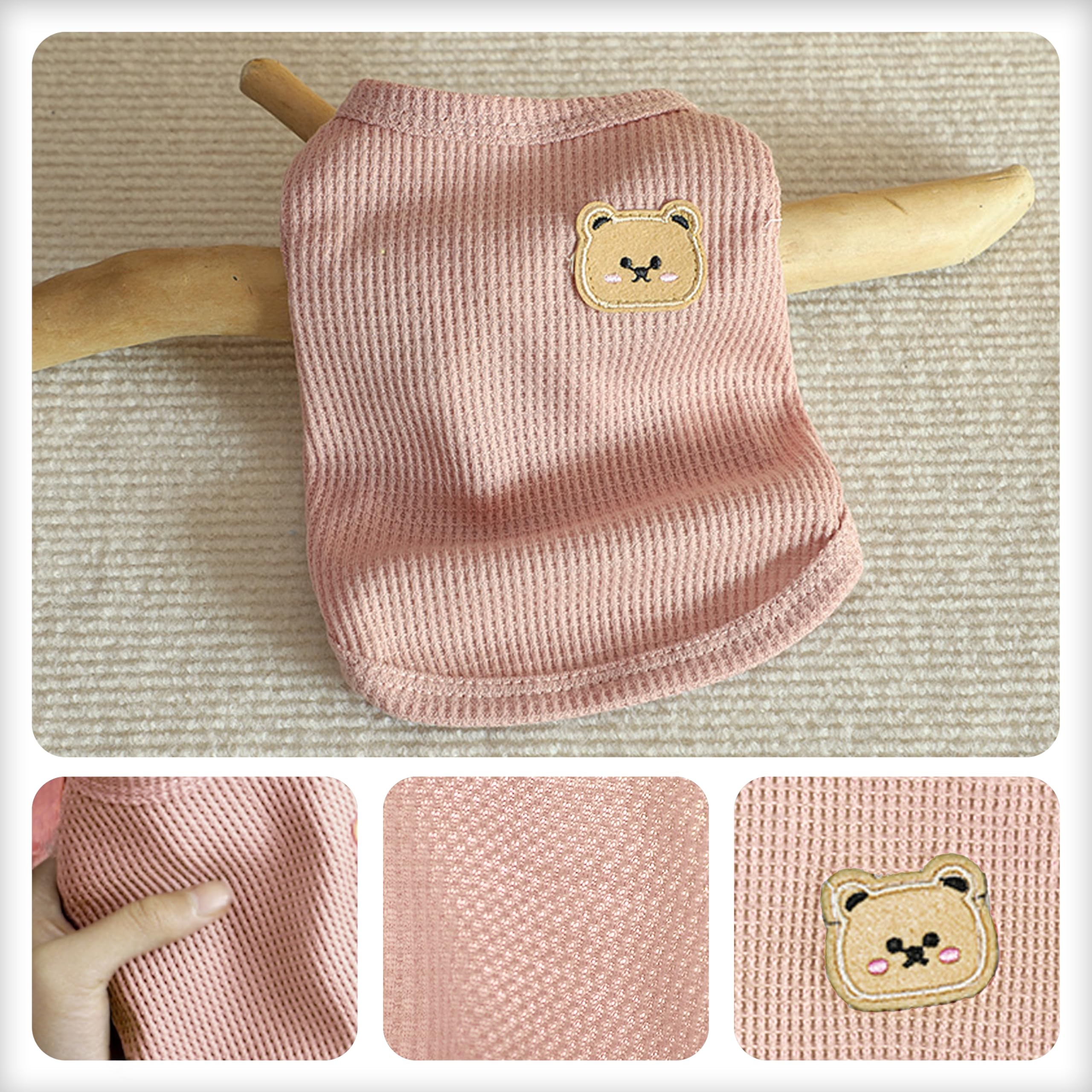 Maqilo waffle-knit t-shirt bear design close-up for cute photos.