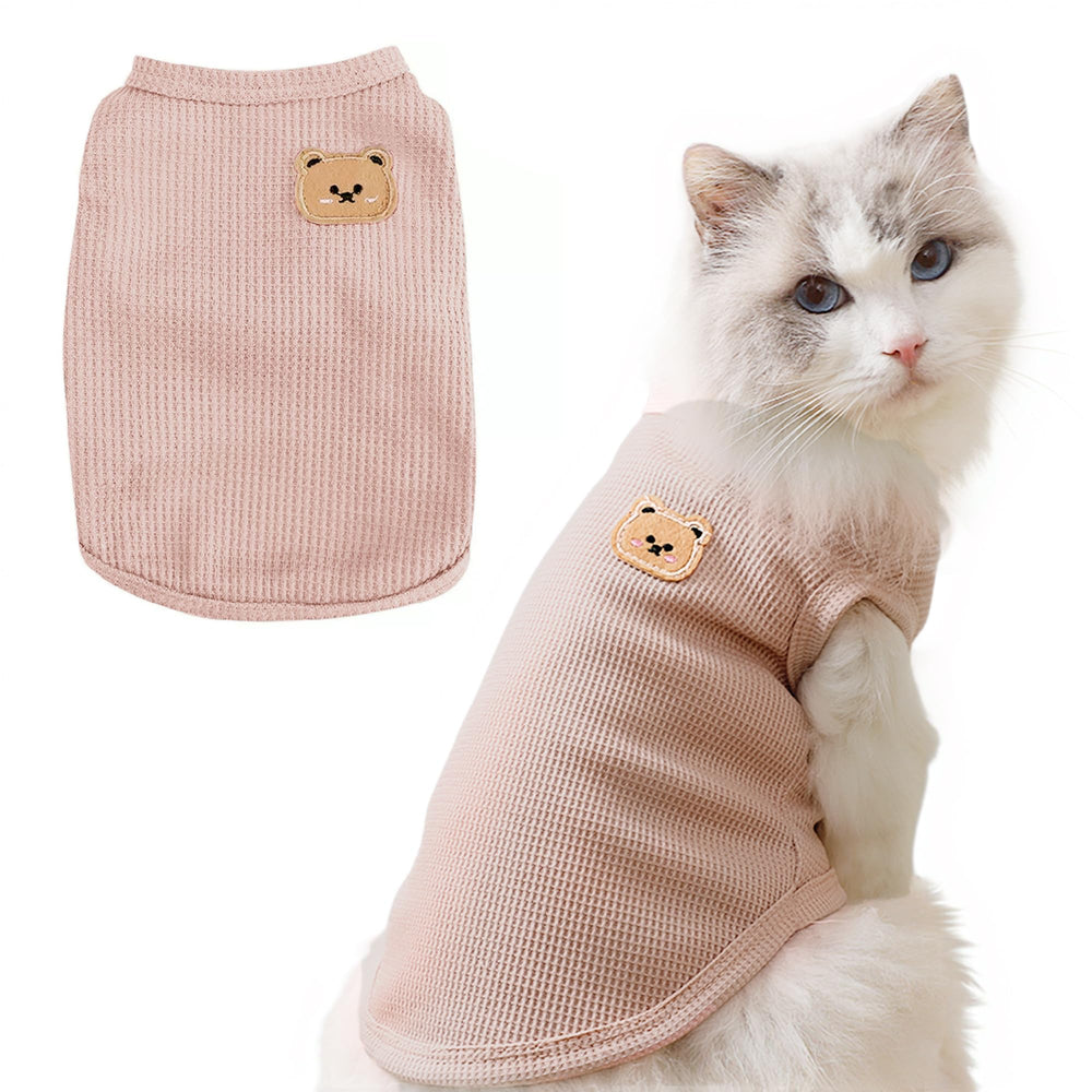 Maqilo waffle-knit t-shirt pink front view for small pets, breathable comfort.