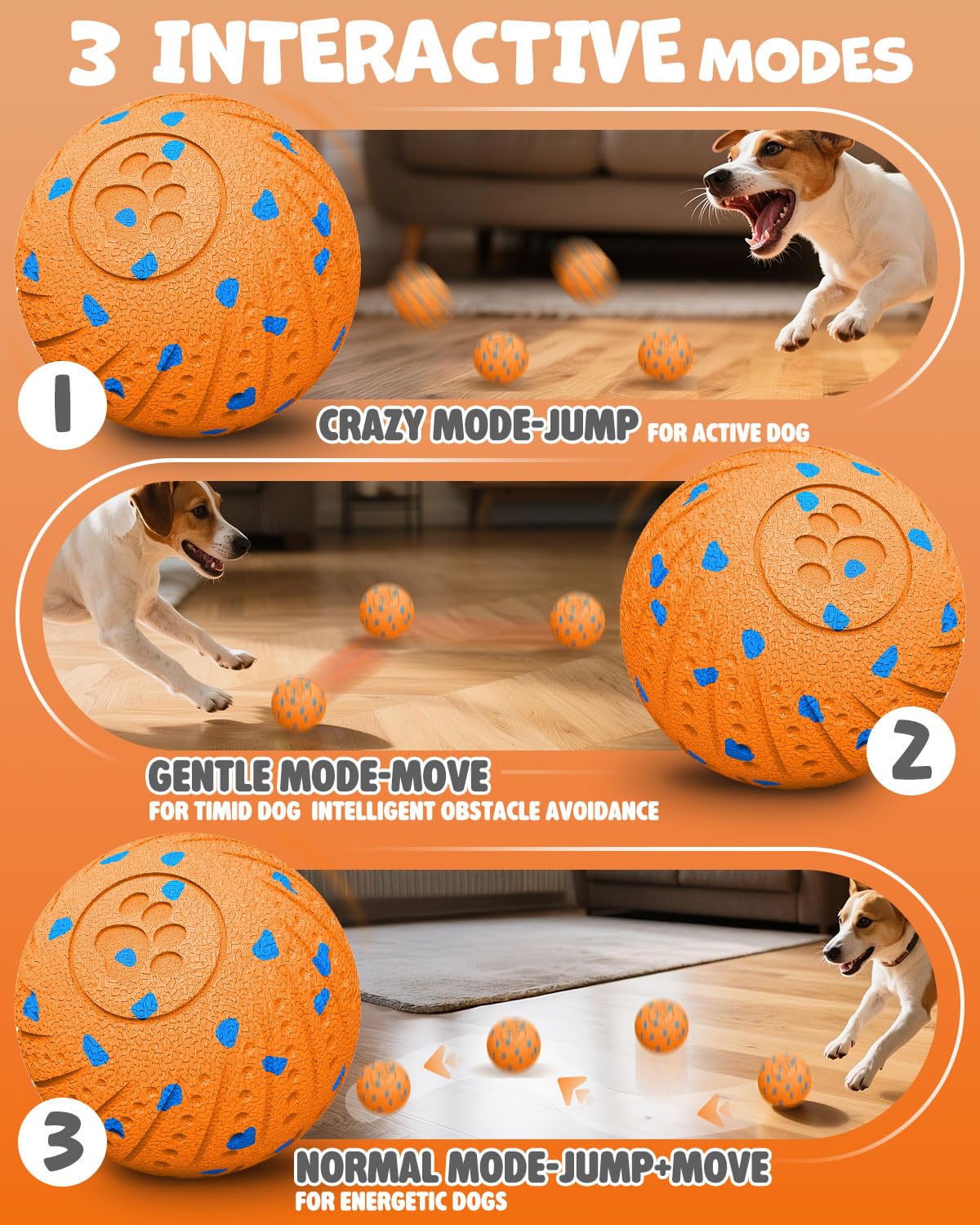Maraiss interactive dog ball mode-gentle depicts softer movement for calm play.