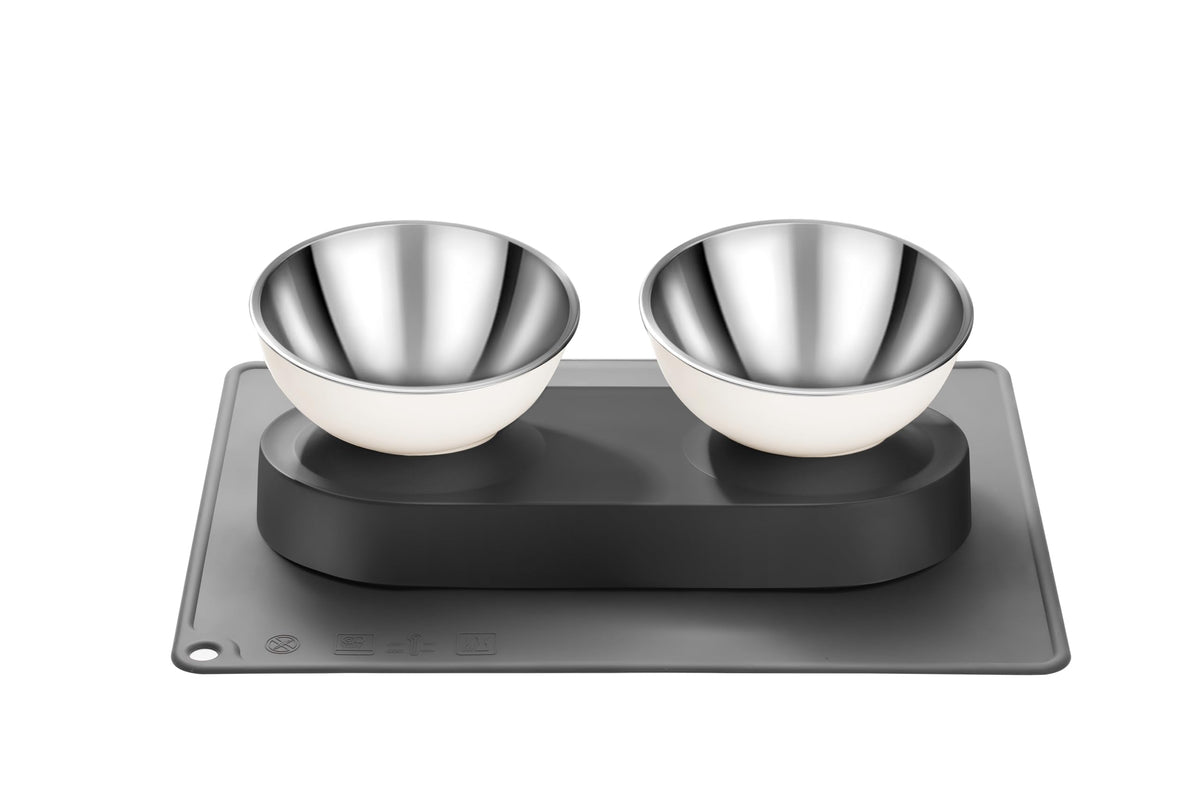 Marchul elevated cat bowls set dining setup reduces neck strain during meals.