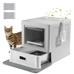 Marchul enclosed stainless steel cat litter box front view shows odor control and durability.