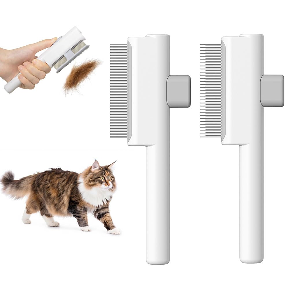 Marchul pet comb release button ejects hair during grooming