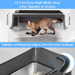 Marchul stainless steel litter box side view highlighting roomy interior for multi-cat use.