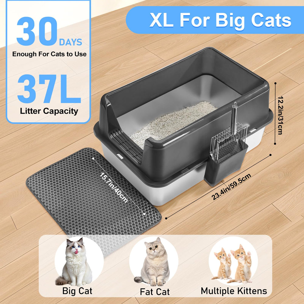 Marchul stainless steel litter box with metal scoop holder for tidy cleanup.