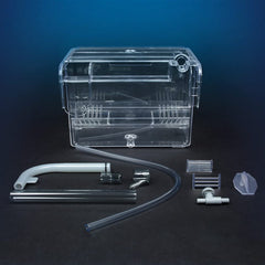 Marina Fluval multi-chamber holding box shown in breeding setup for fry maturation.