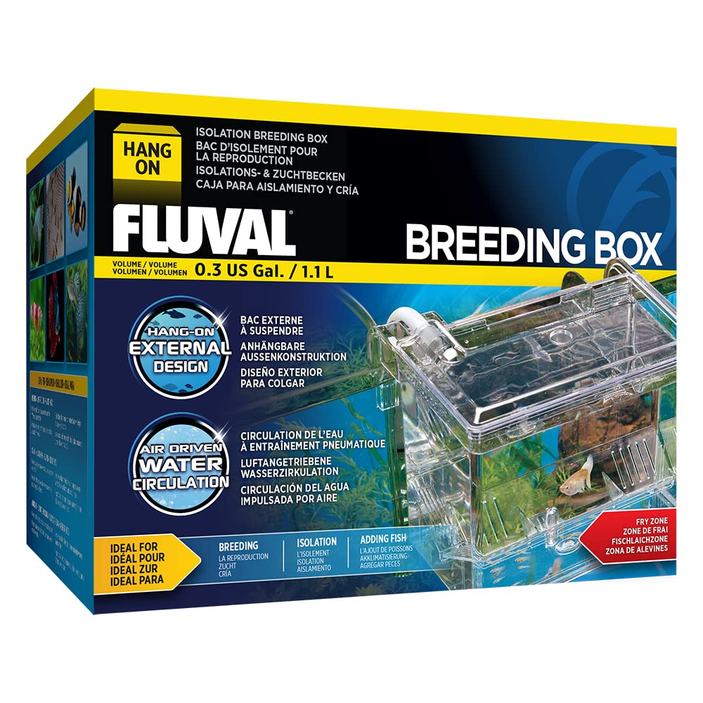 Marina Fluval multi-chamber holding box hangs on the tank exterior for easy isolation.