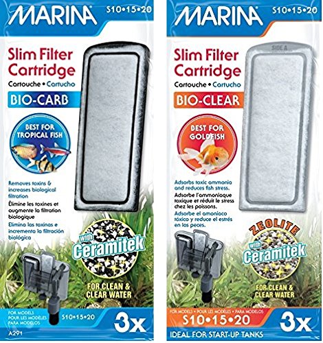 Marina slim filter carbon plus ceramic cartridges pack reduces odors and pollutants in aquariums
