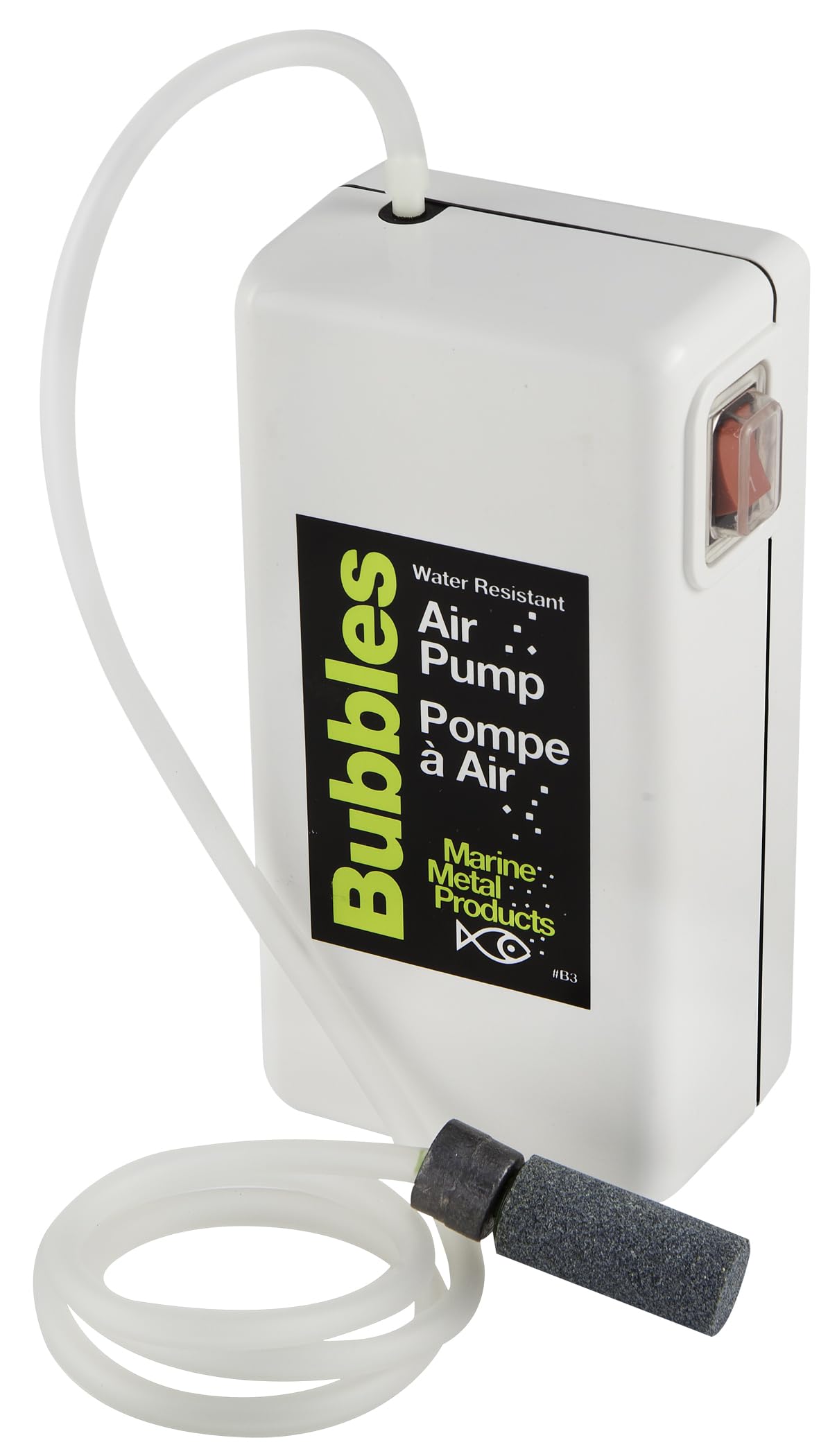 Marine Metal Bubbles air pump main unit ready for portable bait aeration in any bucket