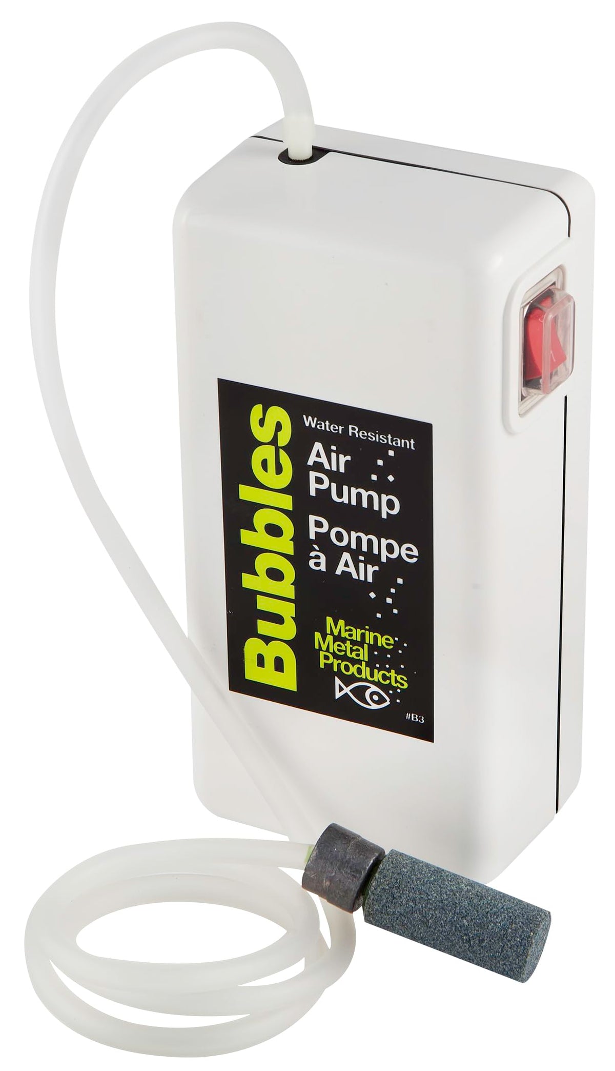 Marine Metal Bubbles air pump main unit ready for portable bait aeration in any bucket