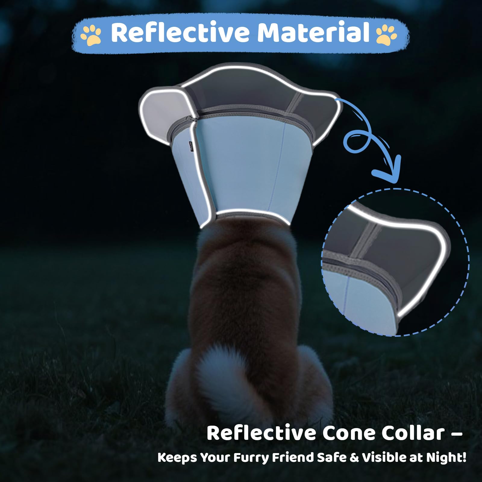 Mariyago soft dog cone collar night-reflective strips boost safety in low light