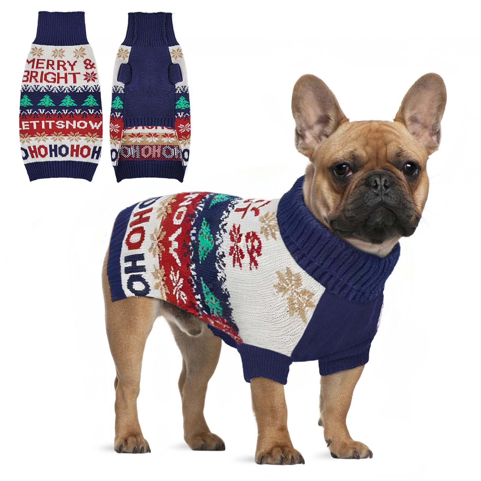 Marnonsis Christmas Dog Sweater front view shows cozy knit warmth