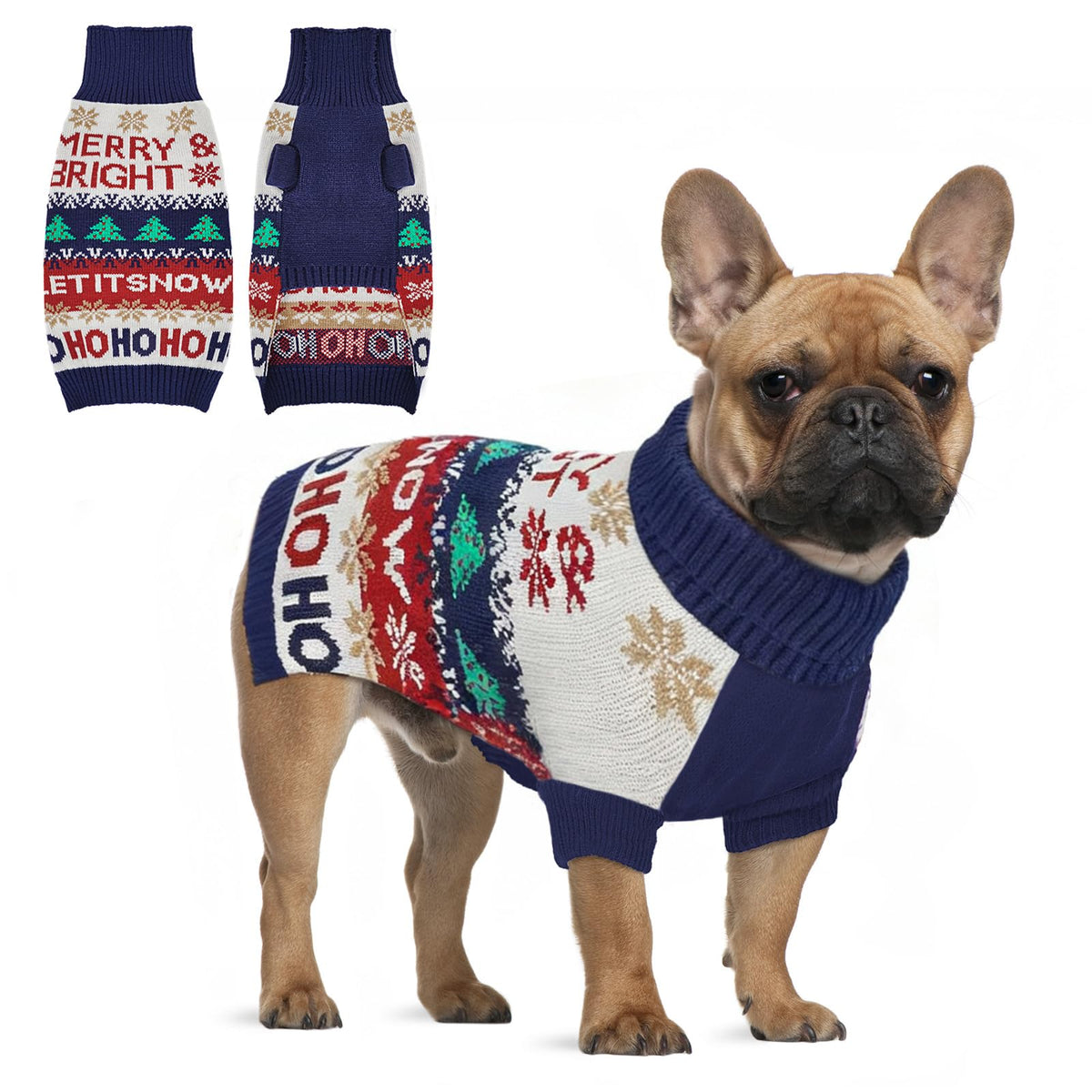 Marnonsis Christmas Dog Sweater front view shows cozy knit warmth