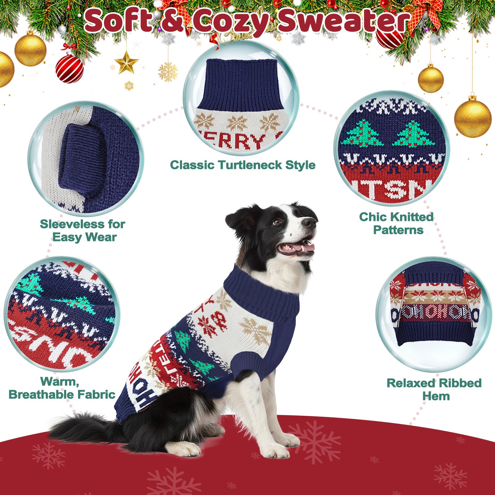 Marnonsis Christmas Dog Sweater size range XS-XXL fits many breeds