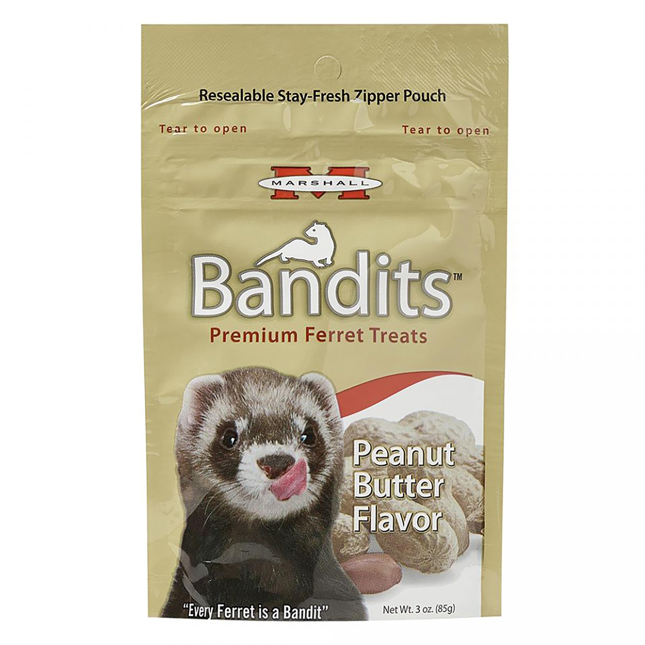 Marshall Bandits peanut butter ferret treats pouch showing soft texture for daily rewards