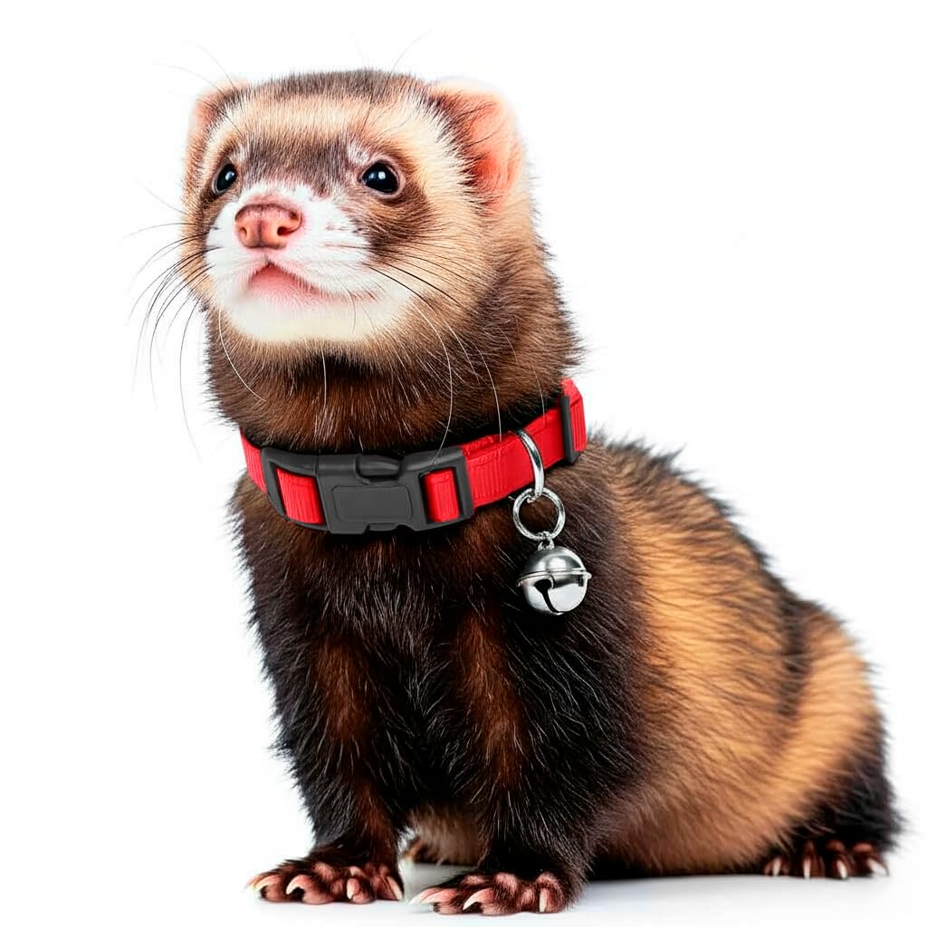 Marshall Bell Collar for Ferrets in red close-up highlighting durable nylon and audible bell.