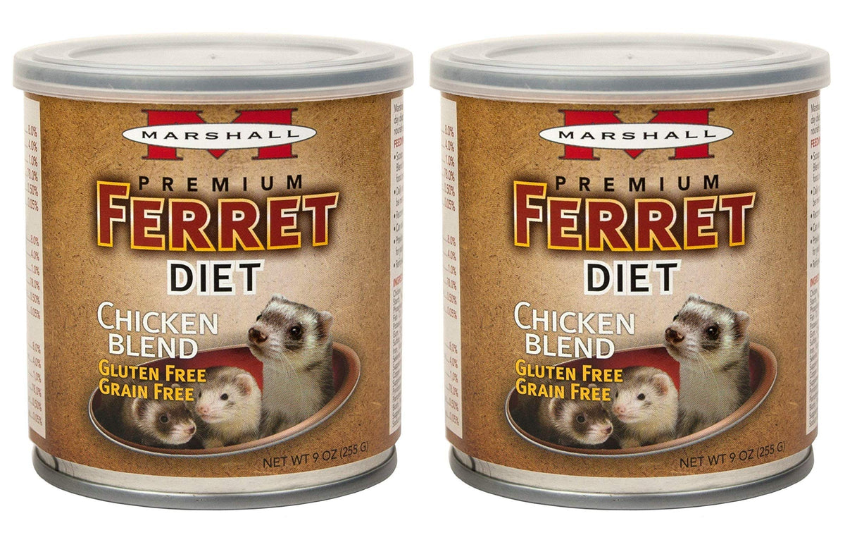 Marshall Ferret Diet chicken blend can-topper 2-pack for moisture-rich meals.