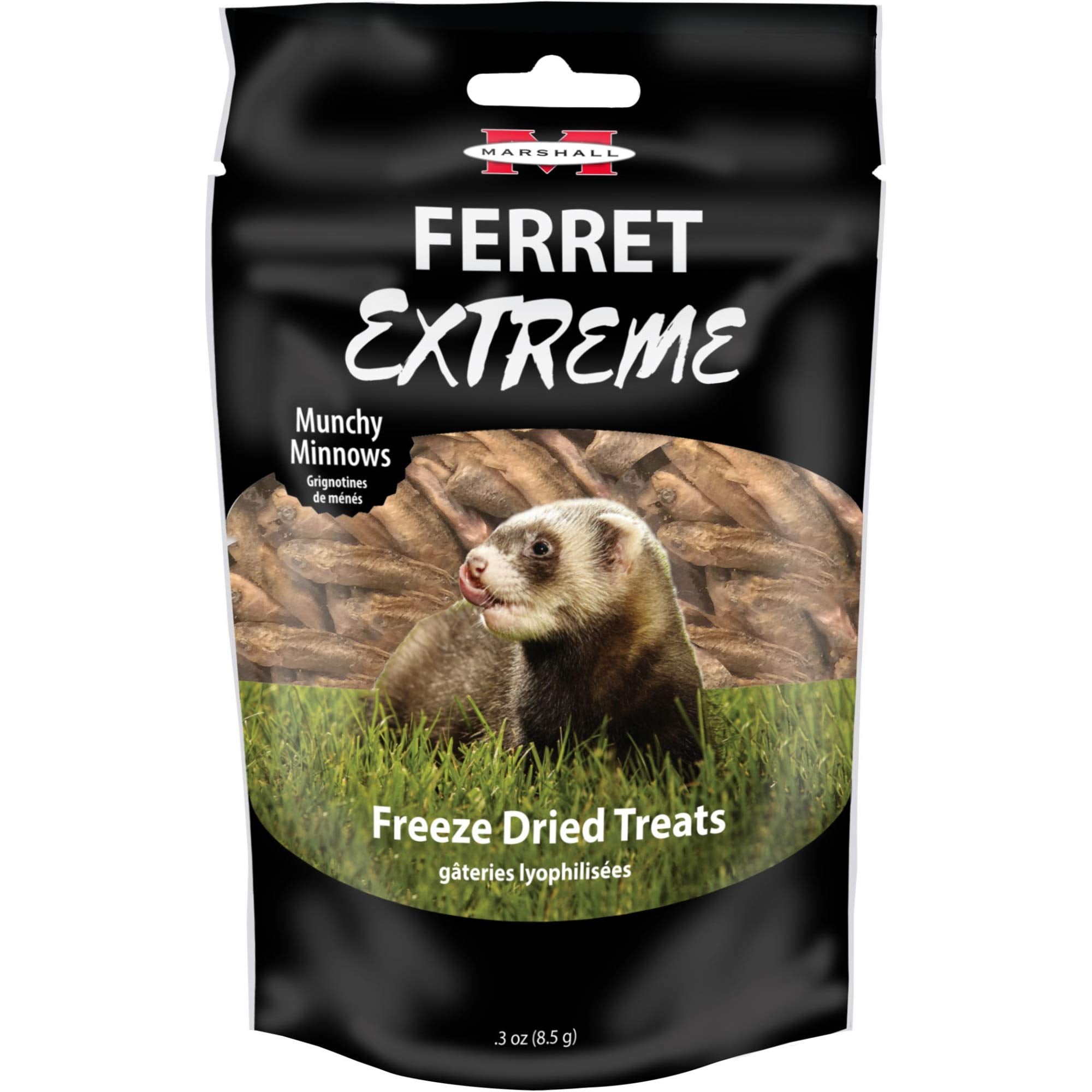 Marshall Ferret Extreme Munchy Minnows training reward used during a click-and-tait session with a ferret