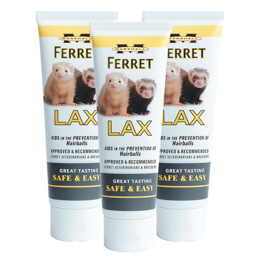 Marshall Ferret Lax 3oz bottle demonstrates easy digestive support for hairball management.