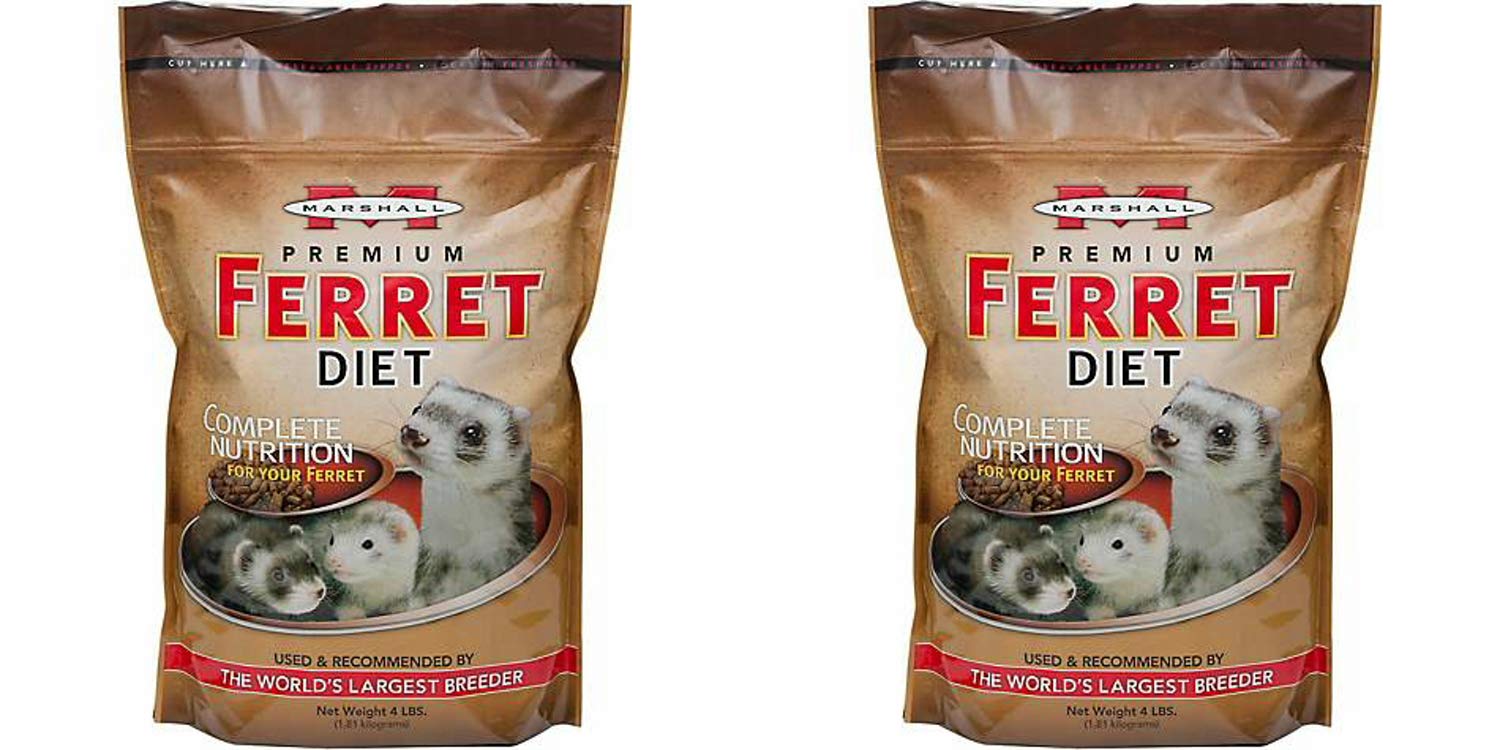 Marshall Premium Ferret Diet kibble close-up reveals bite-sized, palatable pieces.
