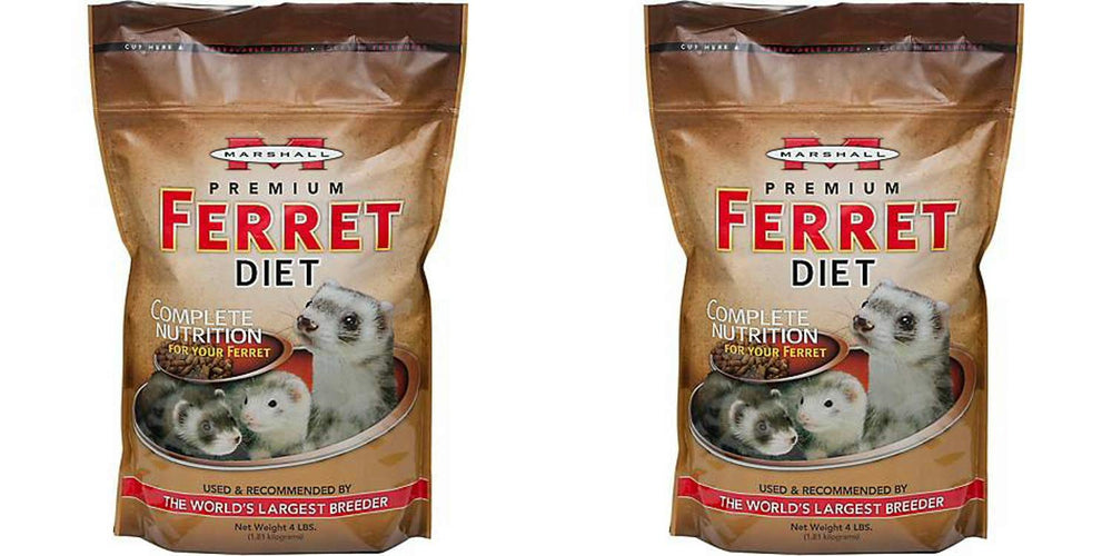 Marshall Premium Ferret Diet kibble close-up reveals bite-sized, palatable pieces.