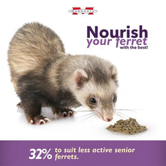 Marshall Premium Ferret Diet Senior Formula kibble texture close-up emphasizing palatability.