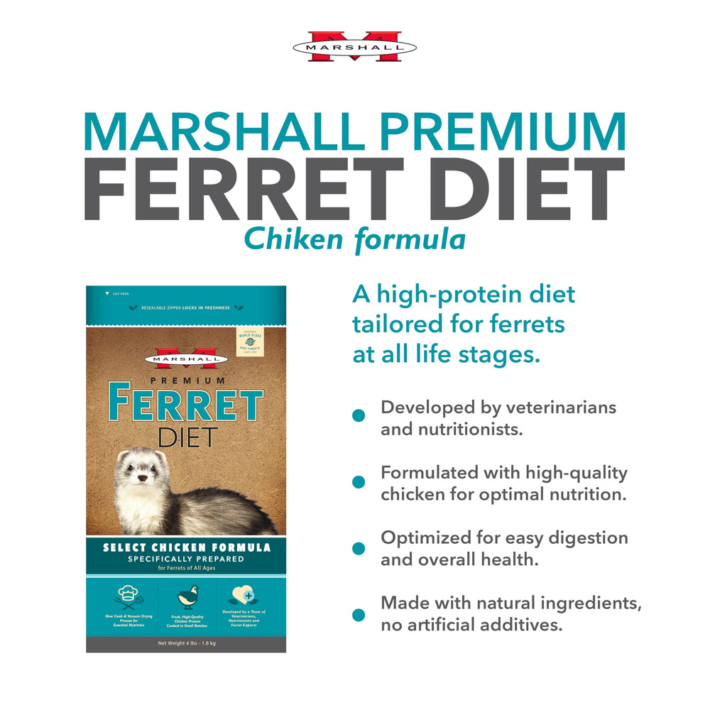 Marshall Select Chicken Formula kibble close-up highlights crunchy morsels with savory flavor.