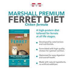 Marshall Select Chicken Formula kibble close-up highlights crunchy morsels with savory flavor.