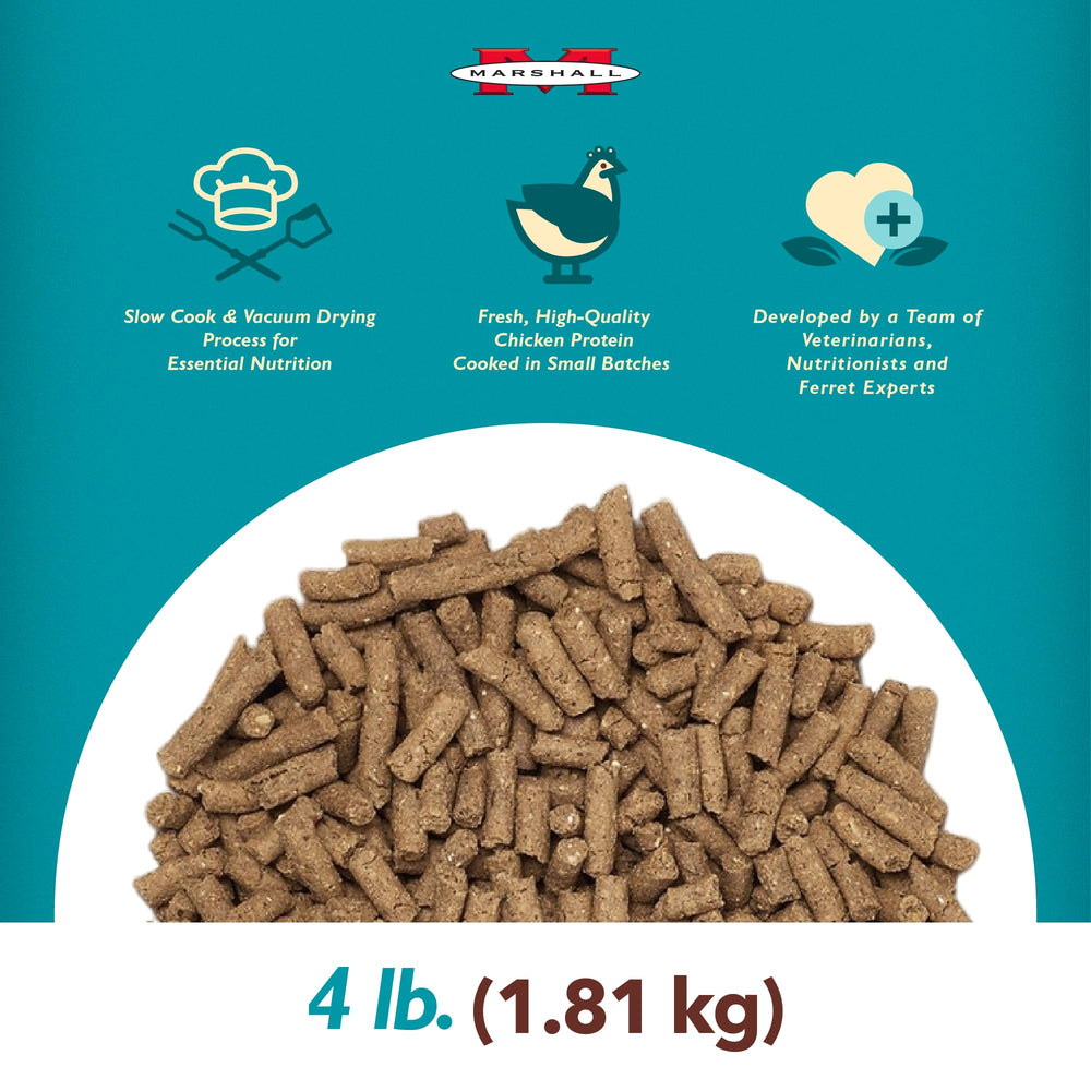 Marshall Select Chicken Formula resealable pack emphasizes convenient, fresh meals for small pets.
