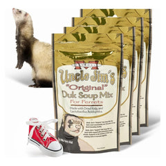 Marshall Uncle Jim’s DUK soup mix-packaging emphasizes convenient serving for ferret recovery.