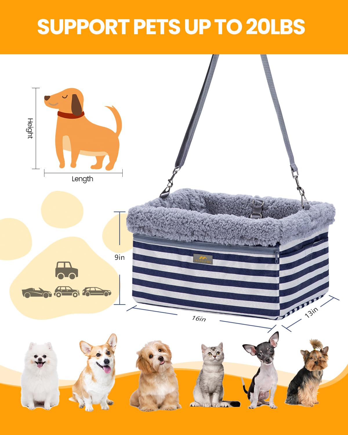 MARSLABO booster seat shows adjustable leash for secure travel