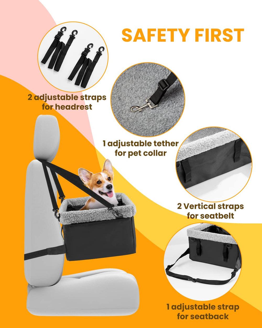 MARSLABO dog car seat safety leash clip for secure travel
