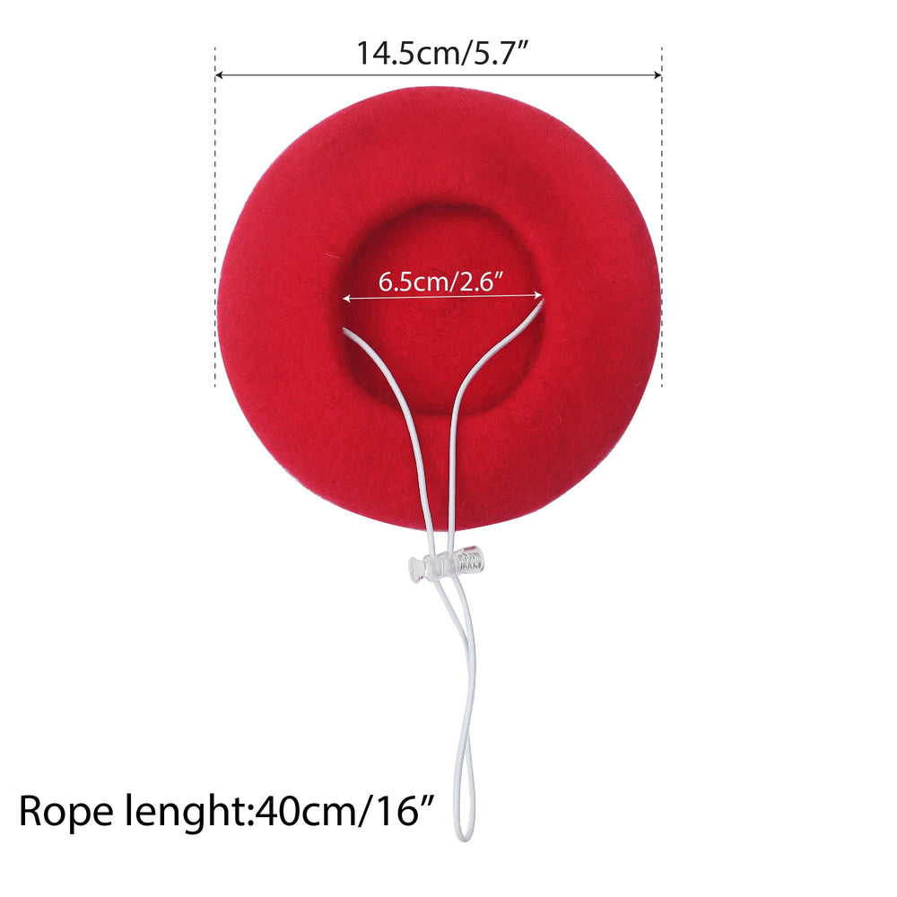 Marsrut dog beret red on small dog highlights adjustable chin strap.